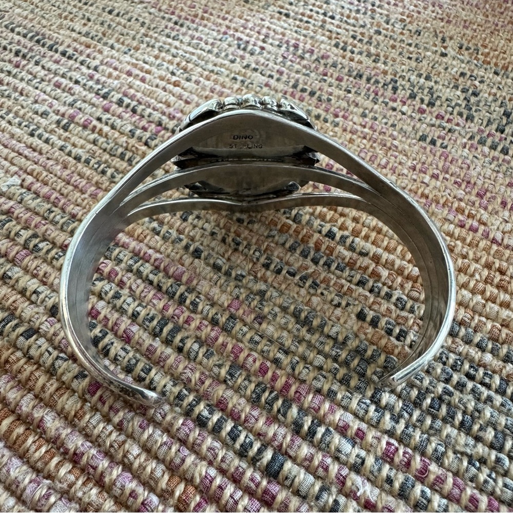 Native American Genuine Turquoise and Sterling Silver Cuff - Picture 4 of 8